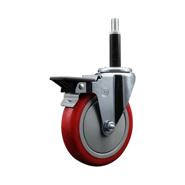 5'' Red Poly Swivel 3/4'' Expanding Stem Caster with Brake